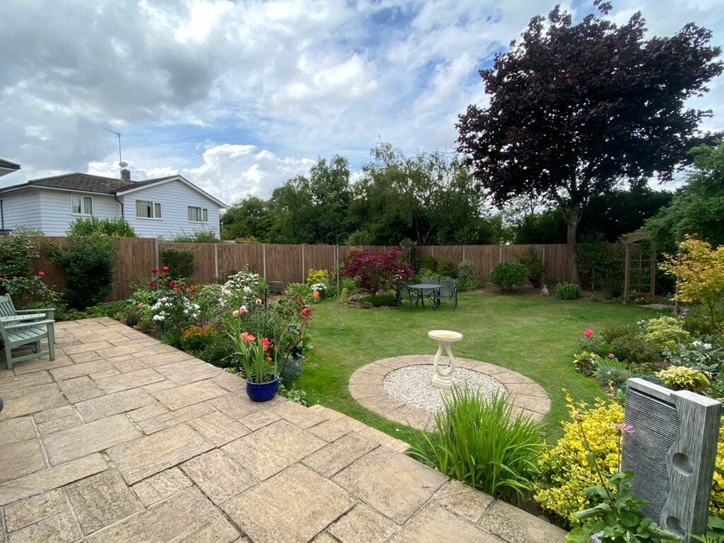 A landscaped garden showing newly installed overlap fence panels