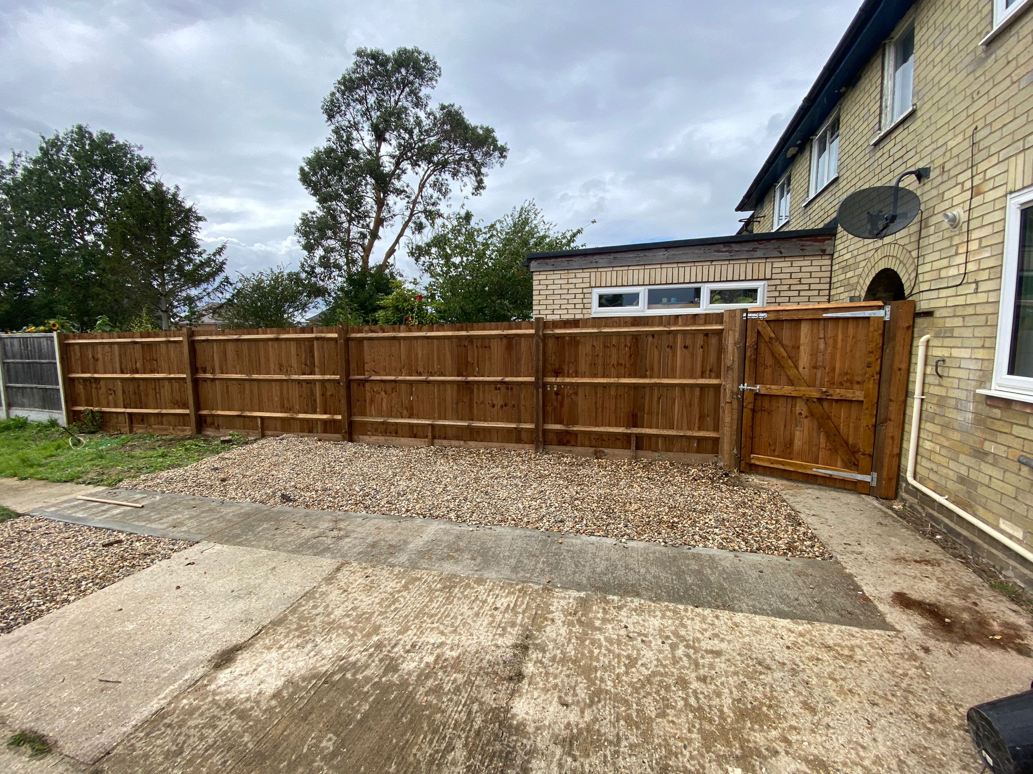 An image showing new Fence Panels and Posts installed in a back garden.